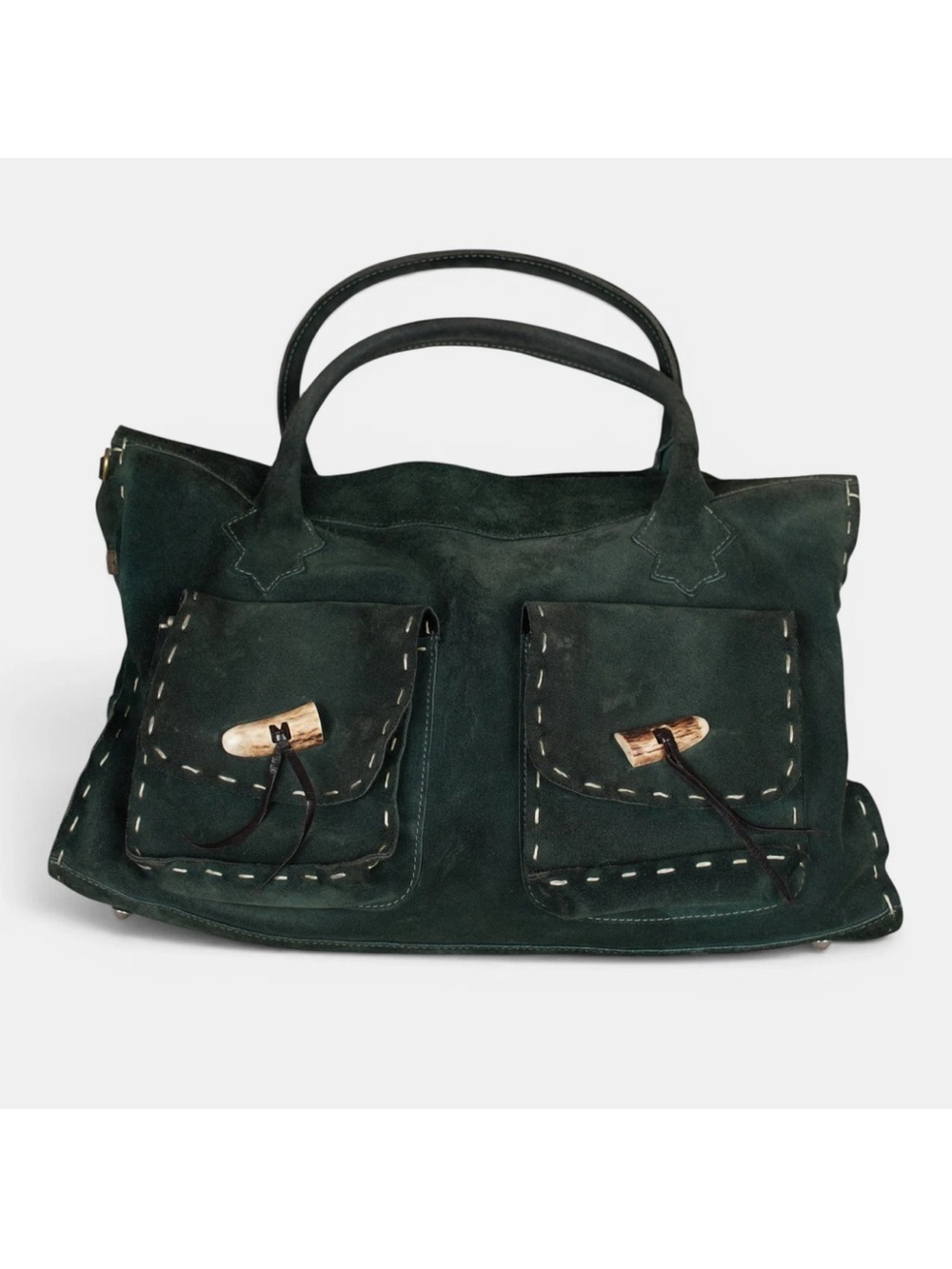 Rare Tylie Malibu Western Suded Leather Hand Bag Purse Green Stitching Hunting